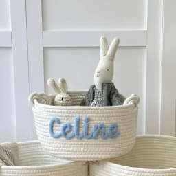 1pc Custom Personalized Vintage Handmade Round Storage Basket, Customized Letter Name, Daily Life Home Decoration/Christmas Gift