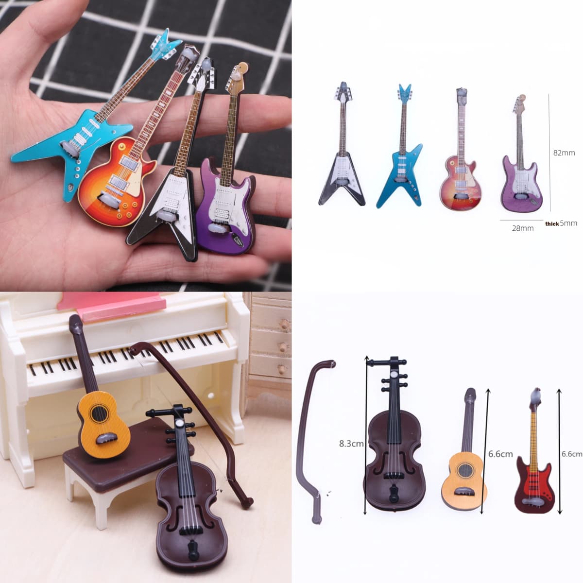 1Pc Dollhouse Mini Christmas Wood Grain Violin Instrument Simulation Popular Guitar Miniature Home Scene Model Decor Accessories