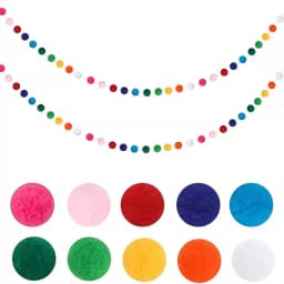 Wool Felt Ball Garland Colorful Pom Pom Garland Handmade 6.5 Feet Long Felt Ball Garlands for Wall Christmas Tree Decoration