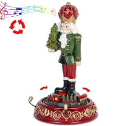 Christmas Nutcracker Figurine with LED Lights & Rotating Train, Music Box Village Decoration, Collectible Xmas Table Ornament