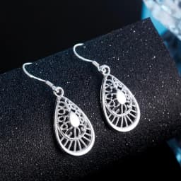 Hot Selling 925 Sterling Silver Vintage Earrings High Quality Fashion Jewelry Christmas Gift Carved Water Drops