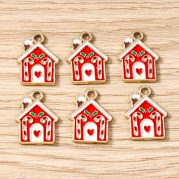 Tusember 10pcs Enamel Christmas Gingerbread House Charms for Christmas Necklaces Earrings Bracelets Pendant Craft