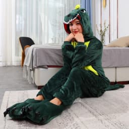 Kigurumi Green Dinosaur Cartoon Pajamas Onesies Women Men Animal Pyjamas Jumpsuits Christmas Halloween Cosplay Party Costumes