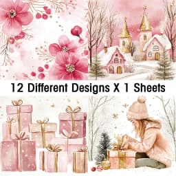 Pink Christmas Scrapbook Paper Pad,12sheets Decorative Craft Papers,Hand Account Material For Junk Journal Background Art Album