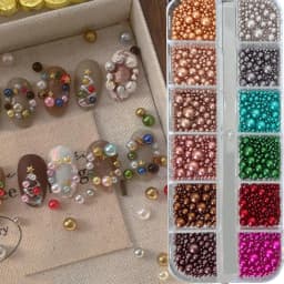 12Grids Christmas Red/Green Pearl Nail Rhinestone Mixed Size Pearlescent Colorful Beads Nali Charms Full Circle Pearl Manicure