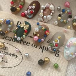 12Grids Christmas Red/Green Pearl Nail Rhinestone Mixed Size Pearlescent Colorful Beads Nali Charms Full Circle Pearl Manicure