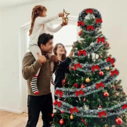 2/4/6/10M Christmas Tinsel Ribbons with Bow Green Cane Ribbon Garland Xmas Tree Hanging Pendent DIY Wreath Party Home Decor
