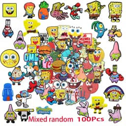 14-100pcs SpongeBob SquarePants Shoe Charms For Slides Sandals, PVC Shoe Decorations Accessories For Christmas Gift Party Favor