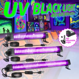 40/60/80 LED Black Light Tube - with switch, 360 degree rotation, UV lamp for glow party, body art, Halloween, Christmas holiday