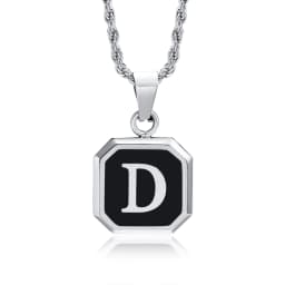 Christmas Gifts for Men Initial Necklace Stainless Steel Letter A-Z for Men Boys Women Square Pendant Jewelry Birthday Gifts