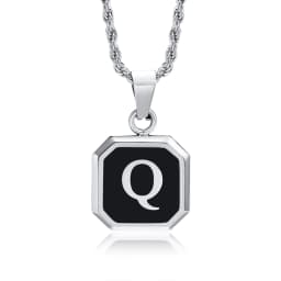 Christmas Gifts for Men Initial Necklace Stainless Steel Letter A-Z for Men Boys Women Square Pendant Jewelry Birthday Gifts
