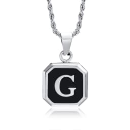 Christmas Gifts for Men Initial Necklace Stainless Steel Letter A-Z for Men Boys Women Square Pendant Jewelry Birthday Gifts