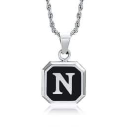 Christmas Gifts for Men Initial Necklace Stainless Steel Letter A-Z for Men Boys Women Square Pendant Jewelry Birthday Gifts
