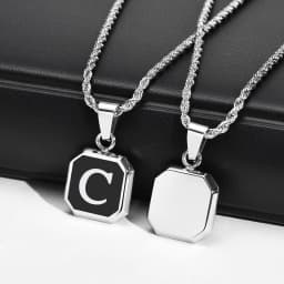 Christmas Gifts for Men Initial Necklace Stainless Steel Letter A-Z for Men Boys Women Square Pendant Jewelry Birthday Gifts