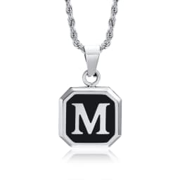 Christmas Gifts for Men Initial Necklace Stainless Steel Letter A-Z for Men Boys Women Square Pendant Jewelry Birthday Gifts