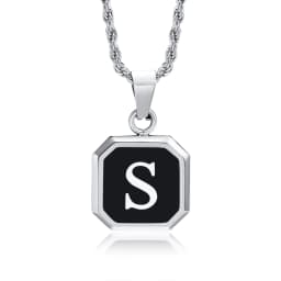 Christmas Gifts for Men Initial Necklace Stainless Steel Letter A-Z for Men Boys Women Square Pendant Jewelry Birthday Gifts