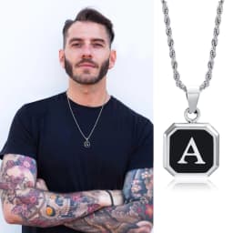 Christmas Gifts for Men Initial Necklace Stainless Steel Letter A-Z for Men Boys Women Square Pendant Jewelry Birthday Gifts