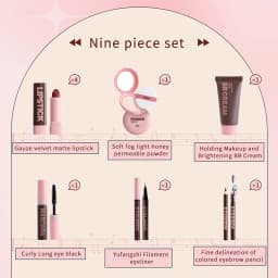 Women's Christmas makeup set, 9 lipsticks & powder press &BB cream & eyebrow pencil & mascara & eyeliner set,for women and girls