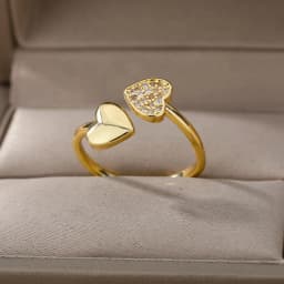 Smooth Double Heart Rings For Women Stainless Steel Zircon Heart Love Ring Adjustable Finger Ring Christmas Jewelry Wedding Gift