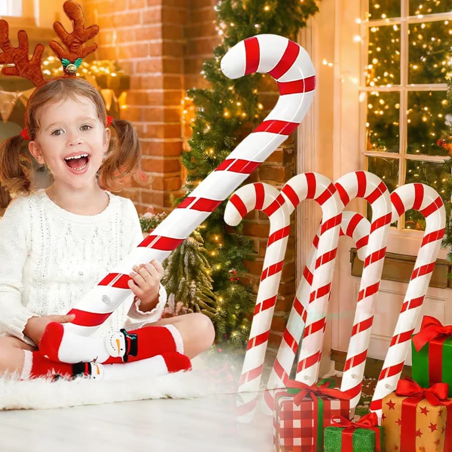 1-10PCS 35 Inch Inflatable Christmas Candy Cane for Christmas Decorations, Outdoor Holiday Decorations Christmas New Year Gifts
