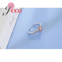 Promise Ring 925 Sterling Silver Color Elegant Style Warm Tone Orange&Yellow Crystal Stone For Women Girl Christmas Present
