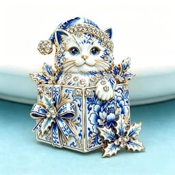 Wuli&baby Lovely Christmas Cat Brooches For Women Unisex 2-color Rhinestone Gifts Box New Year Party Brooch Pins
