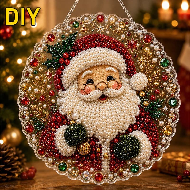 DIY Pearl Diamond Painting Suncatcher Craft Kit Round Acrylic Christmas Series Pendant Pearl Beads Craft Kit For Home Decoration