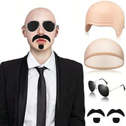 Bald Outfit Cosplay Accessories Set with Latex Bald Hat And Nylon Wig Cap for Halloween Christmas Carnival April Fool's Party