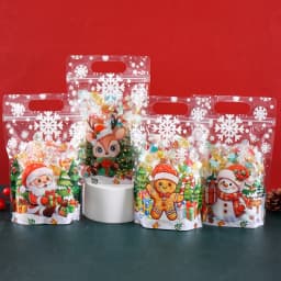 10/20pcs Transparent Christmas Gift Bag Cute Santa Claus Printed Self-Adhesive Candy Bags Home 2026 Xmas Party Supplies