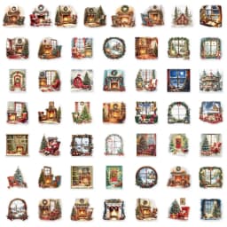 50PCS Christmas Watercolor Scene Fireplace Fun Stickers DIY Luggage Board Skateboard Motorcycle Notebook Decorative Stickers
