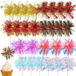 10-30Pcs Firework Cupcake Topper Christmas New Year Cake Decor Foil Toothpicks for Christmas, Picnics, Bar, Birthday Party