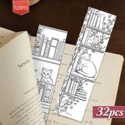 32pcs, Cat Coloring Theme Bookmarks, Christmas, Teacher Gift, Back-To-School Holiday Gifts, Creative Artistic Designs