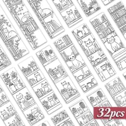 32pcs, Cat Coloring Theme Bookmarks, Christmas, Teacher Gift, Back-To-School Holiday Gifts, Creative Artistic Designs