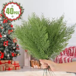 Christmas Faux Cedar Stems, Artificial Faux Cedar Branches, Christmas Greenery Pine Picks for Wreath Craft
