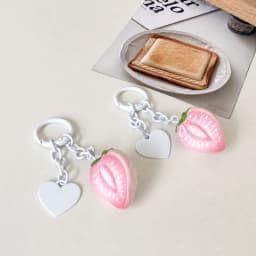 Strawberry Bag Charm Delicate Cute Key Chain 3d Pink Strawberry Key Chain Sweet Resin Key Ring For Christmas Gift Backpack