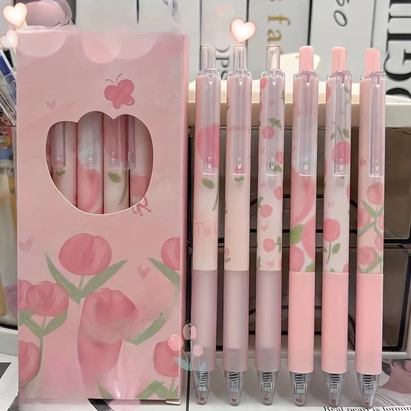 6 Pack Cute Click Pens, 0.5mm Ink, Office School Supplies, Christmas New Year Valentine's Day Gifts, Neutral Design school