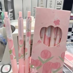 6 Pack Cute Click Pens, 0.5mm Ink, Office School Supplies, Christmas New Year Valentine's Day Gifts, Neutral Design school