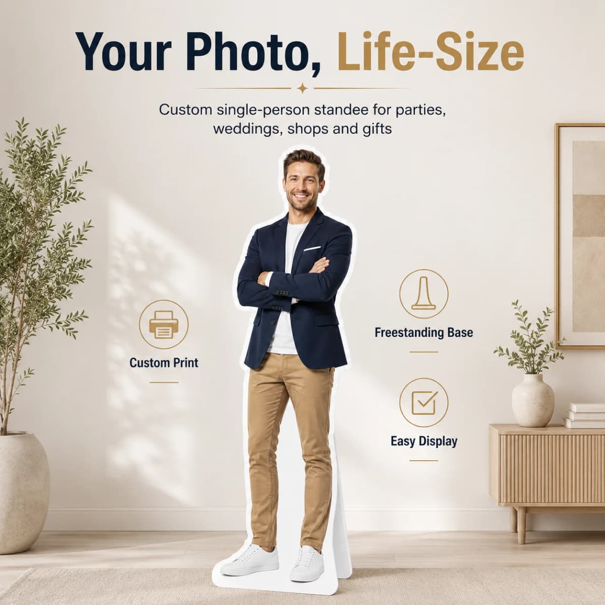 1pc Personalized Full Body Standee Prop, Custom Life Size Photo Cutout for Birthday Party Wedding Christmas Home Decor Display