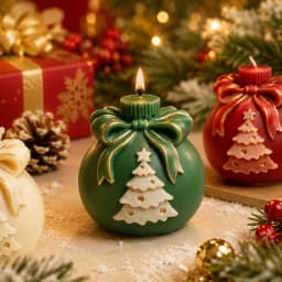 3D Christmas Ornament Silicone Mold Bow Gift Ball Candle and Soap Mold with Snowflake Tree for DIY Holiday Crafts and Decoration