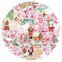 50PCS Pink Christmas 2 Series Sticker Set DIY Phone Case Laptop Guitar Computer Decoration Waterproof Stickers