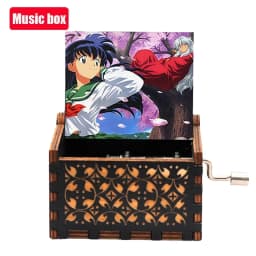 HotHot# 58 styles Anime Antique carved Wooden Hand Crank Music Box figure Christmas Birthday Gift Home Decoration