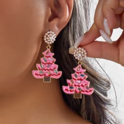 Festive Rhinestone Christmas Tree Drop Earrings for Women Green Red Enamel Star Dangle Holiday Party Statement Jewelry Gift