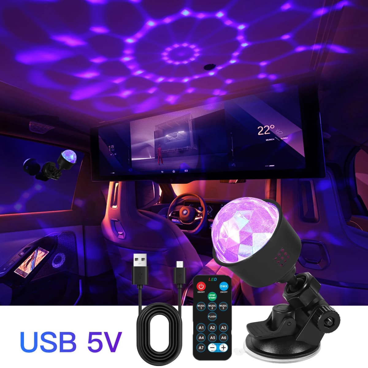 LED Stage Disco Light Rotating DJ Ball Strobe Colorful Magic Dance Car Ambient RGB Christmas Gift Party Club Car Laser Show Lamp