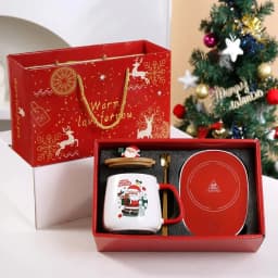 Christmas Gift New Year Set:55 ℃ Thermostat Mugs Cup Snowman Ceramic Cup with Lid with Spoon Mugs Coffee Cups for Home or Office