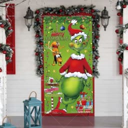 Christmas Green Haired Monster Door Cover Background Cloth Banner Christmas Party Scene Decoration Door Cover