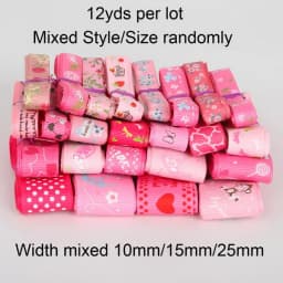 Trendy Grosgrain Satin Ribbon Random Mixed Size/Style for Wedding Party Christmas Decoration DIY Gift Craft 12y/lot (1y/style)