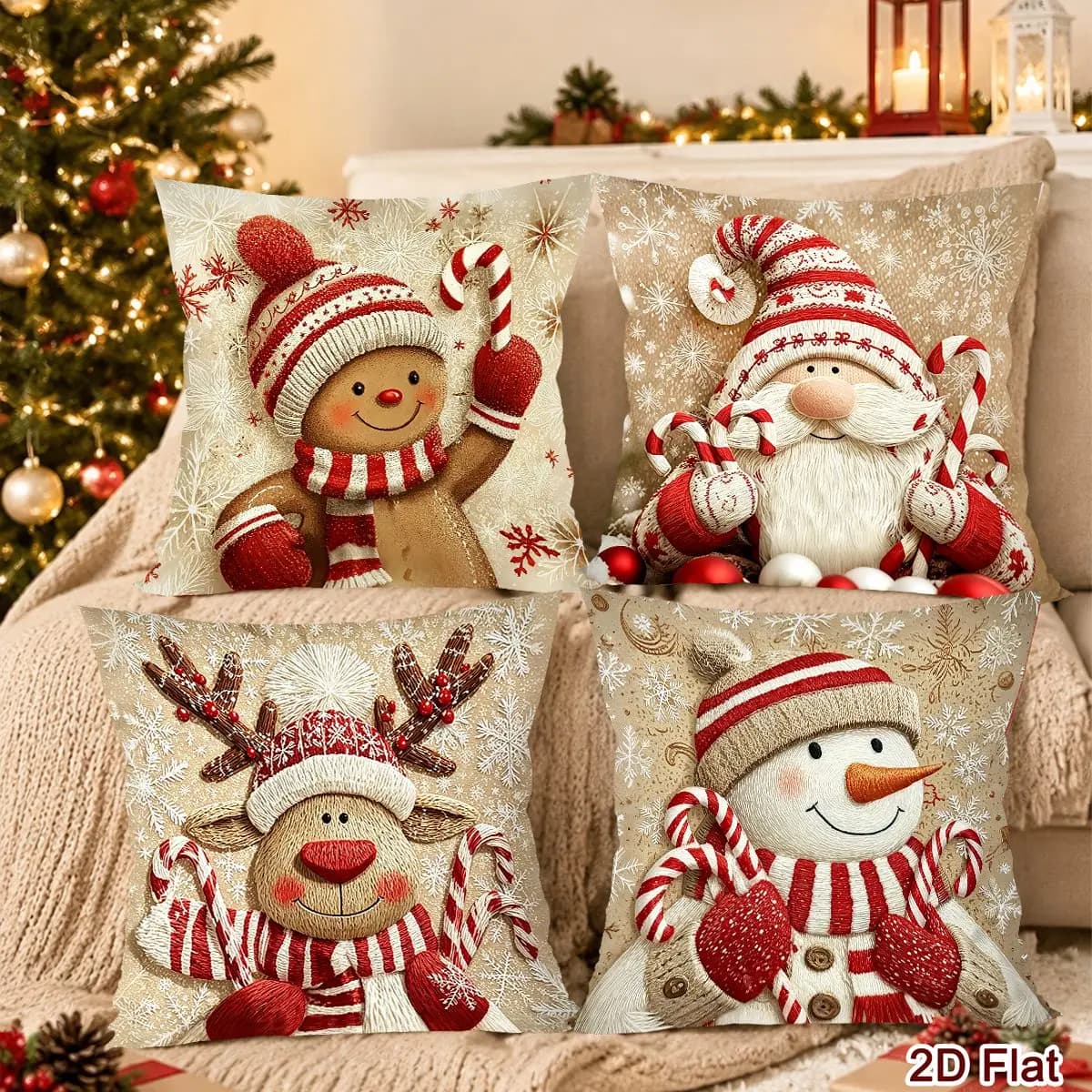 4pcs Christmas Throw Pillow Covers Gnome Gingerbread Man Cushion Covers Christmas Decoration for Home Sofa Living Room 2026