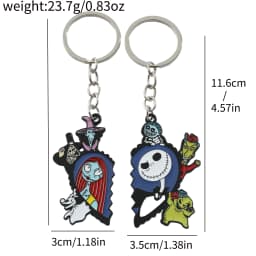 the Nightmare before Christmas Keyrings - Cartoon Heart Sally & Jack Skellington Key Chains - Friends Backpack Ornament