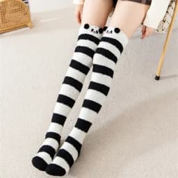 Striped Long Socks Womens Panda Cat Winter Warm Ladies Girls Black White Funny Over Above Knee Thigh High Stockings Christmas