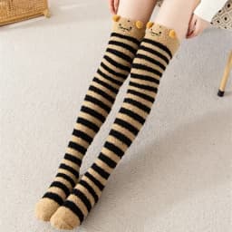 Striped Long Socks Womens Panda Cat Winter Warm Ladies Girls Black White Funny Over Above Knee Thigh High Stockings Christmas